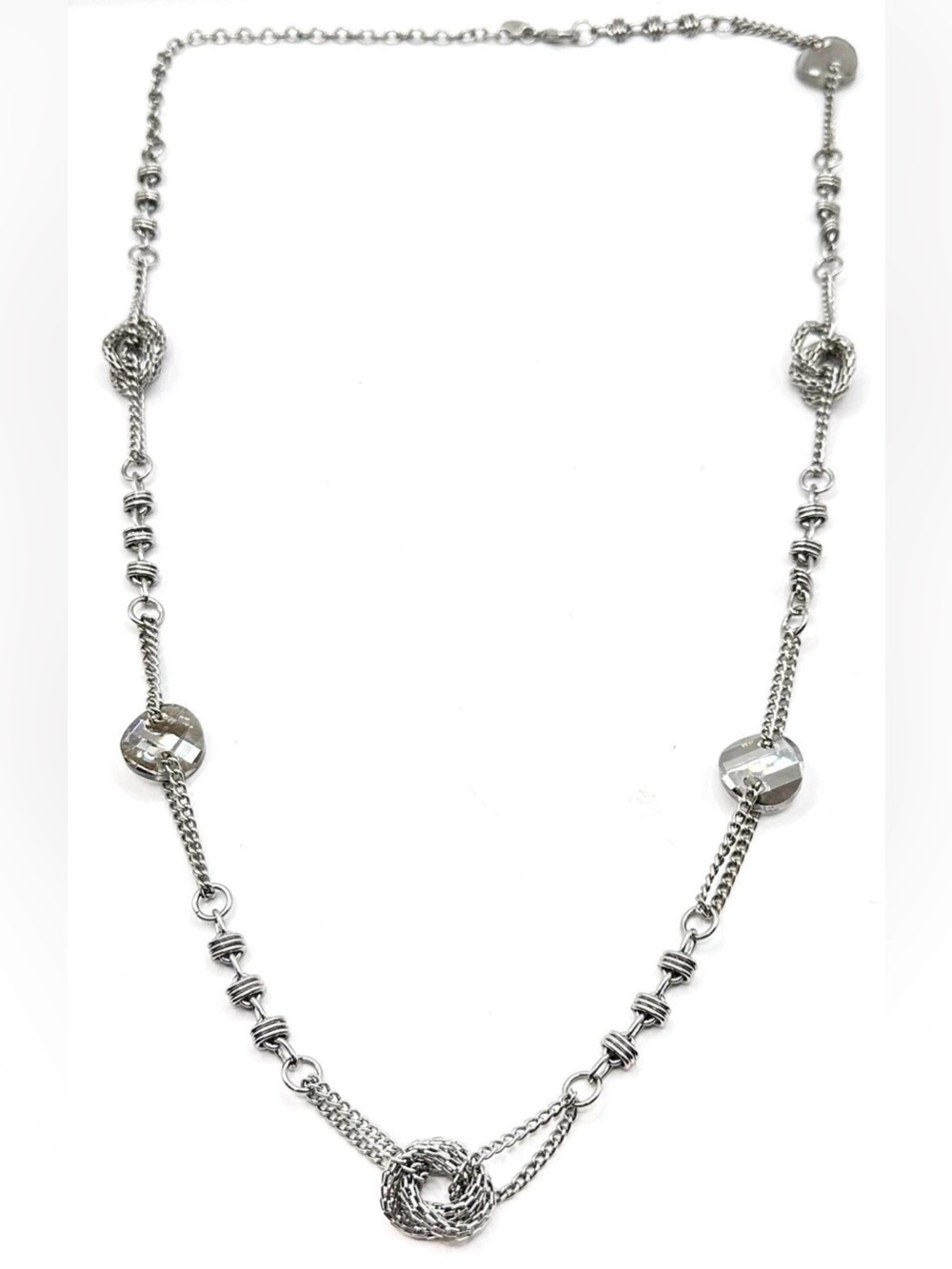 Lia Sophia “Christina” silver tone knotted & glass beads double chain necklace